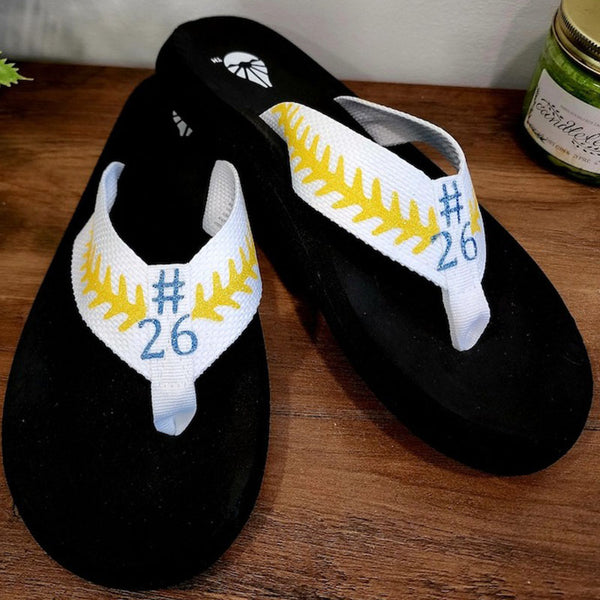 Personalized Baseball Flip Flops, Custom Sandals with Stitches