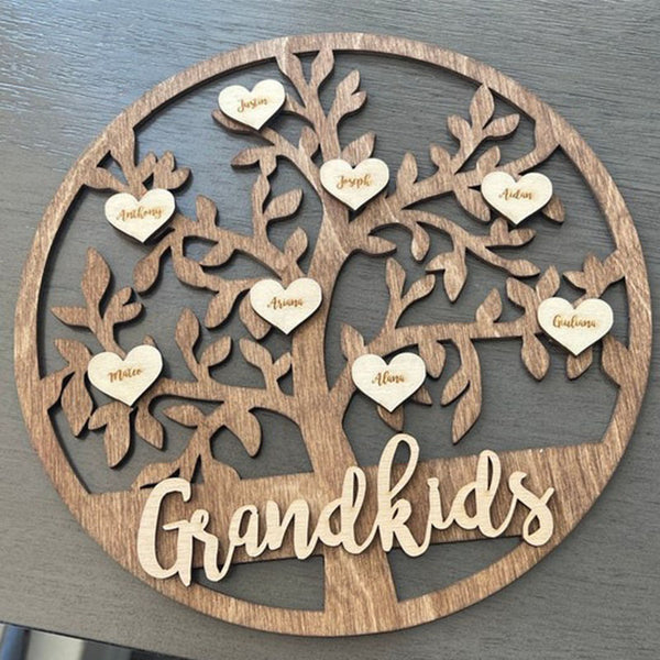 Grandkids Christmas Birthday Gift Family Tree Sign Custom Hanging Grandparent