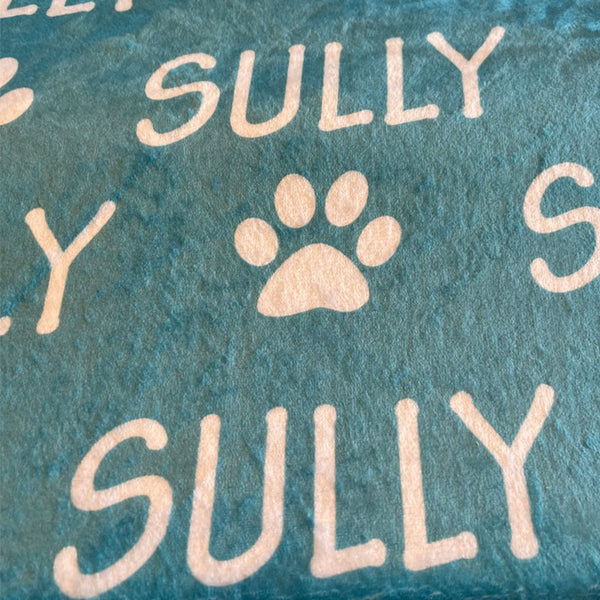 Pet Personalized Paw Print Name Blanket, Custom Dog Blanket, Plush Blanket, Pet Lover Gifts