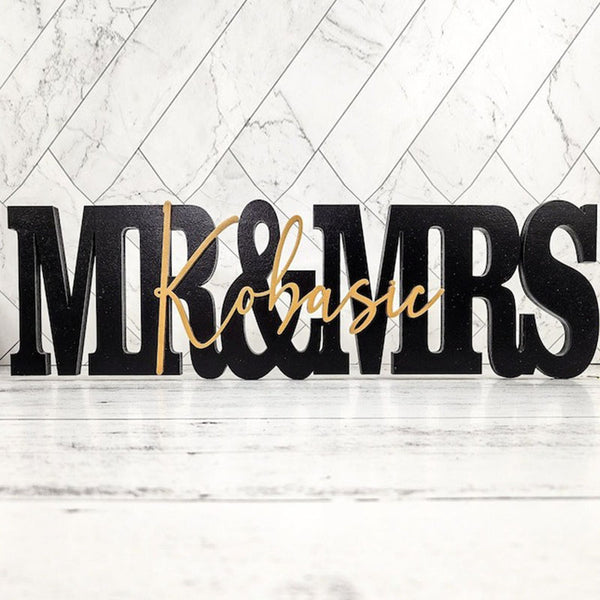 Custom Wedding Gift Sign Name, Personalized Family Name Wood Letters Mr Mrs