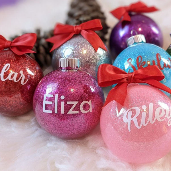 Personalized Glitter Christmas Ball Ornament, Name Bauble Ornament