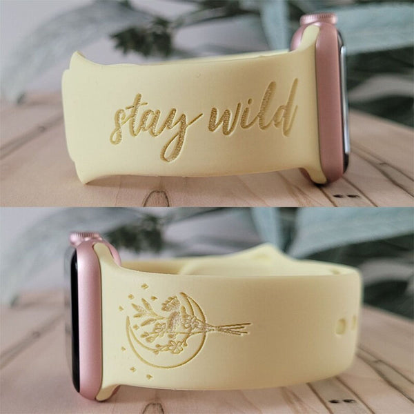 Engraved Watch Band STAY WILD FLOWERS ,Apple Watch Band