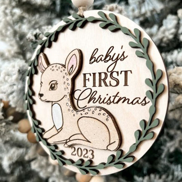 Custom Woodland Deer Baby's First Christmas Ornament Keepsake Laser Cut Digital File