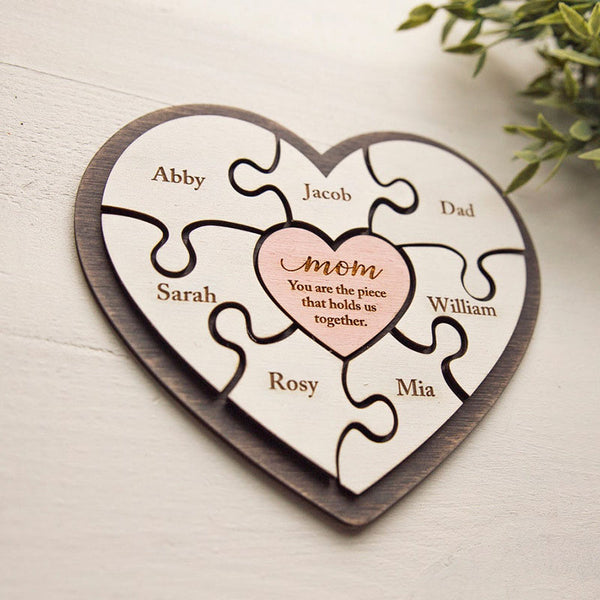 Personalized Heart Puzzle Piece Sign,Custom Family Wooden Heart Puzzle,Engraved Name Puzzle