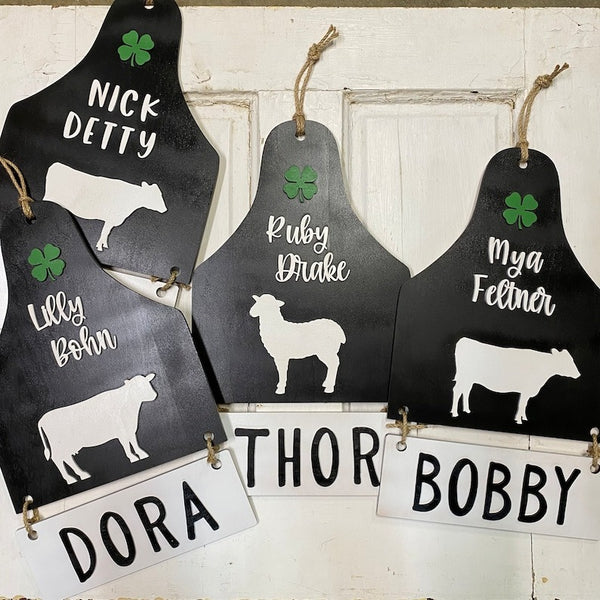 Cow Ear Tag Stall Sign | 4H Barn Stall Sign | Steer | Heifer | Personalized Name Sign for 4H Stall