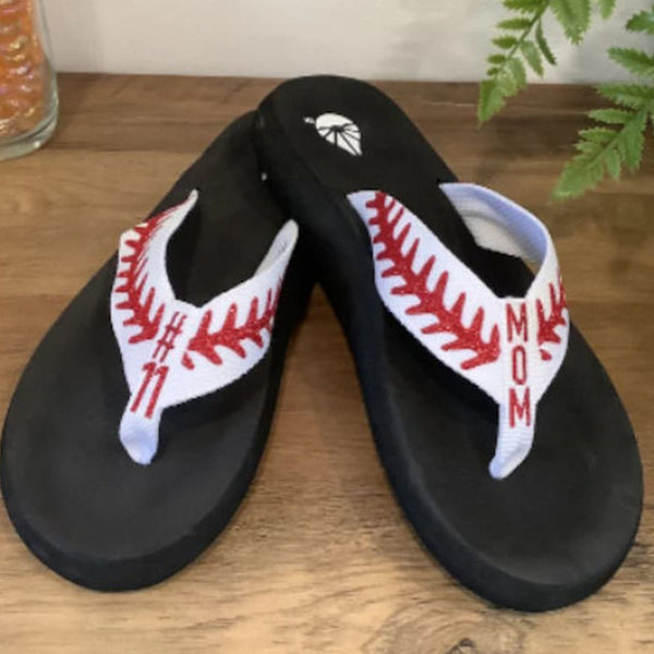 Personalized Baseball Flip Flops, Custom Sandals with Stitches