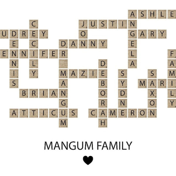 Family Name Sign Unique holiday Gift for Mom, Grandma Mothers Day Gift, Crossword Scrabble Print