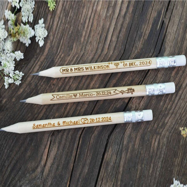 Wedding Favors for Guests in bulk, Personalized Engraved Rustic Wedding Wooden Pencils