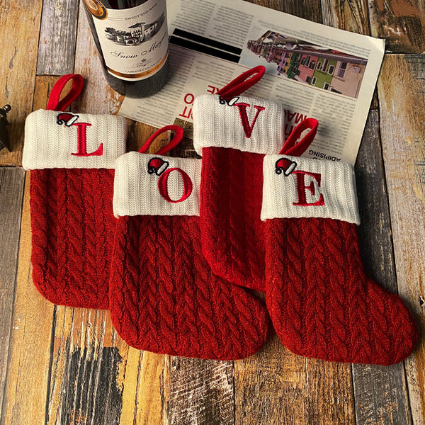 Initial Cable Knitted Stocking, Mini Monogrammed Stocking, Personalized Christmas Stocking, Embroidered Stocking, Letter of Family Stcoking