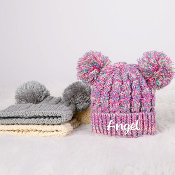 Personalised Infant Winter Hat Custom Embroidered Baby Pom Beanie