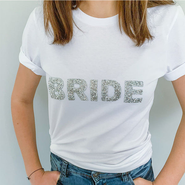 Bride t-shirt with sparkly rhinestone letters / Engagement Gift / Bride to be shirt