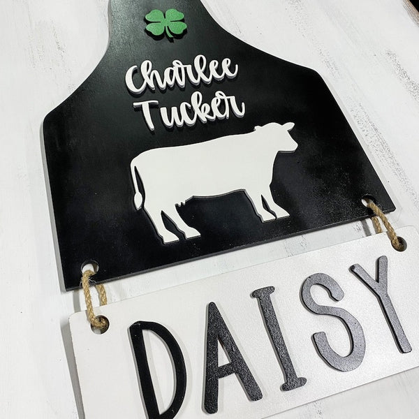 Cow Ear Tag Stall Sign | 4H Barn Stall Sign | Steer | Heifer | Personalized Name Sign for 4H Stall