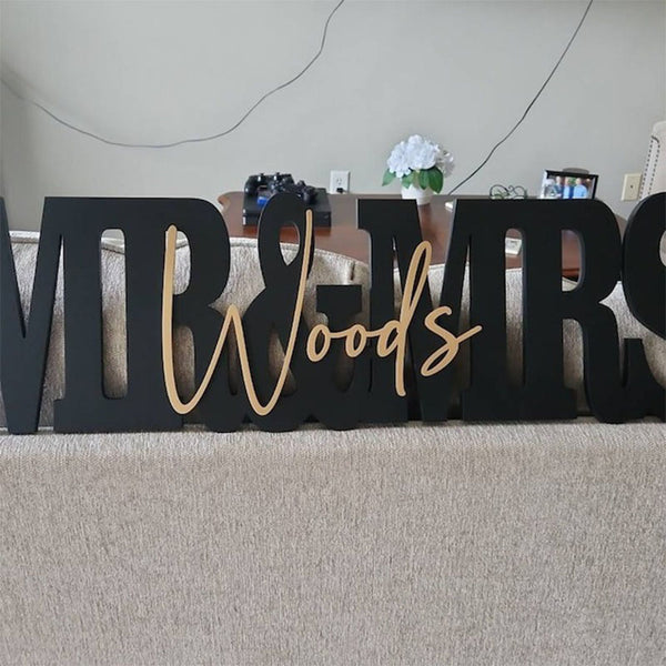 Custom Wedding Gift Sign Name, Personalized Family Name Wood Letters Mr Mrs