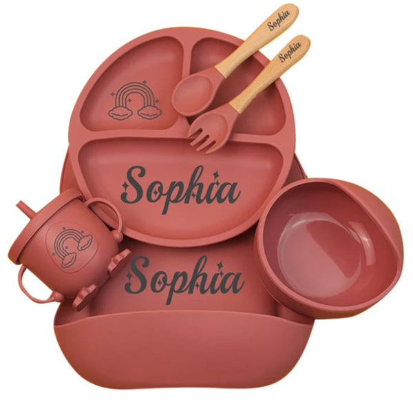 Personalized Silicone Baby Weaning Set, Engraved Silicone Bib