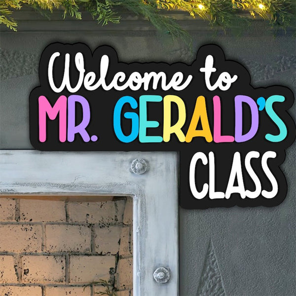 Personalized rainbow customized teacher name door frame corner label