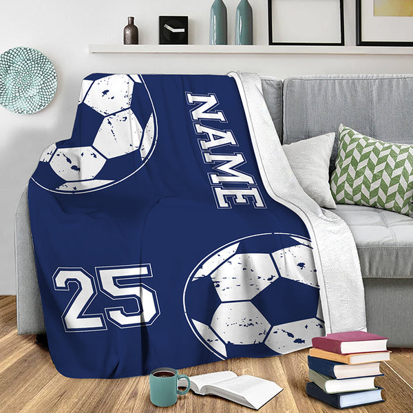 Personalized Soccer Blanket, Custom Soccer Soft Cozy Sherpa Fleece Throw Blankets, Soccer Gift