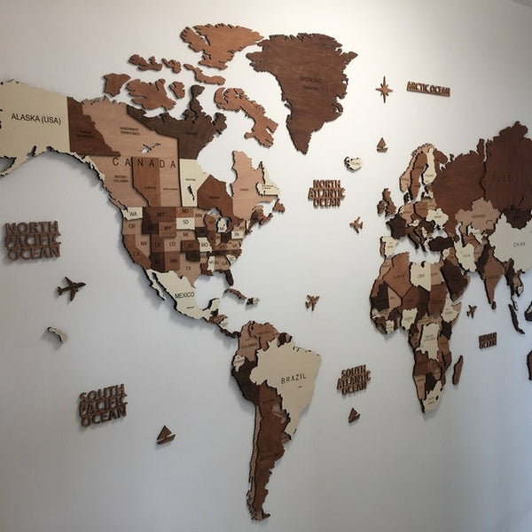 Wooden World Map, Wall Art Decor, 3D Wooden World Map