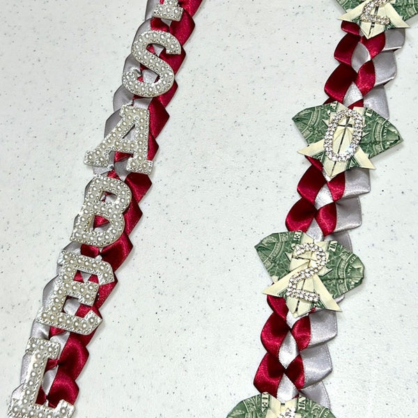 Graduation Lei, 2 Color Double Braid with bows, Personalized Letters & Numbers