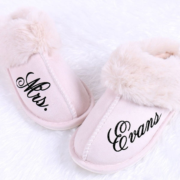 Personalized Women's Slippers Memory Foam House Slippers with Rubber Sole