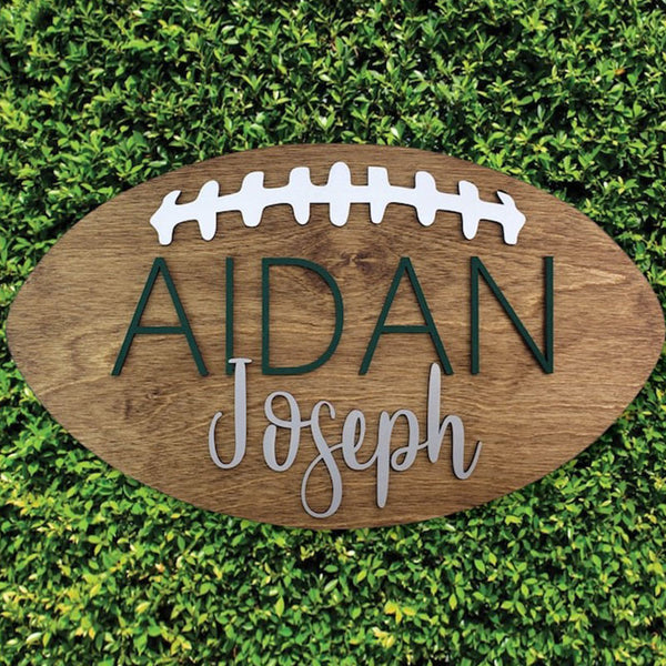 3D Custom Kids Room Decor, Football Wooden Name Sign