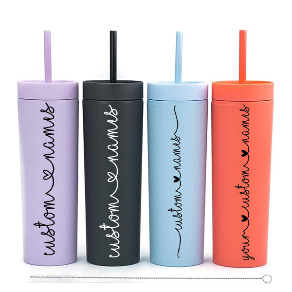 Personalized Tumbler with Lid and Straw,Custom Name Skinny Tumbler