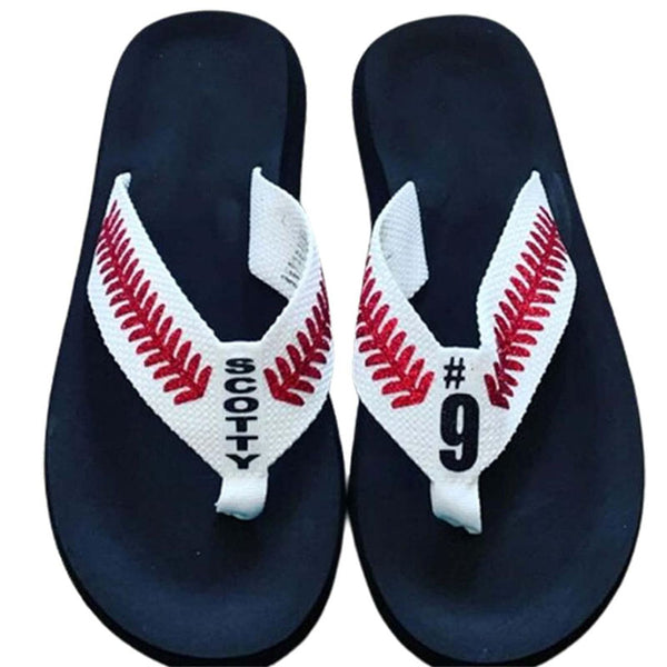 Personalized Baseball Flip Flops, Custom Sandals with Stitches