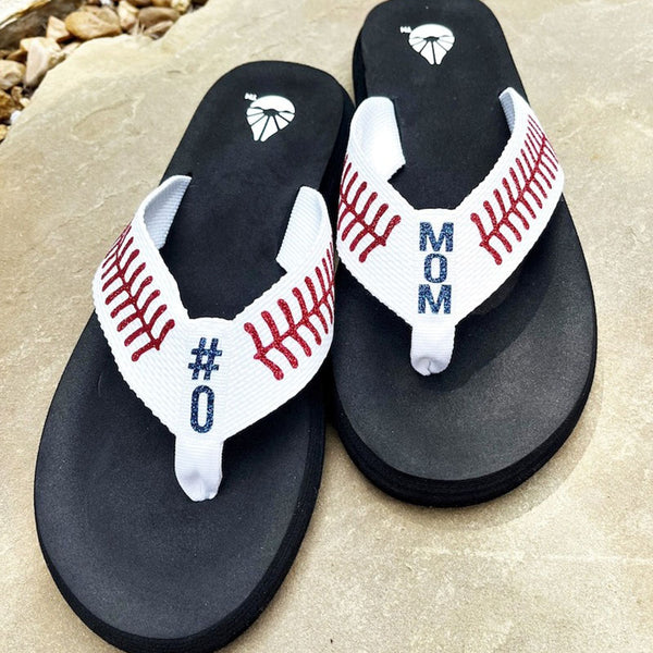 Personalized Baseball Flip Flops, Custom Sandals with Stitches