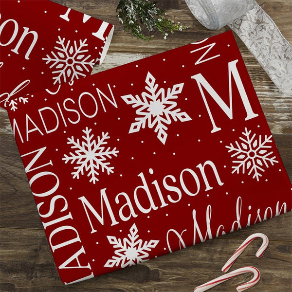 Christmas Snowflake Repeating Name Personalized Wrapping Paper, Christmas Wrapping Paper