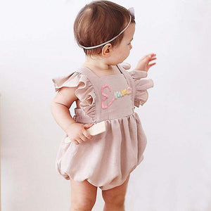 Embroidered Ruffle Baby Girl Romper, Newborn Girl Embroidered Outfit