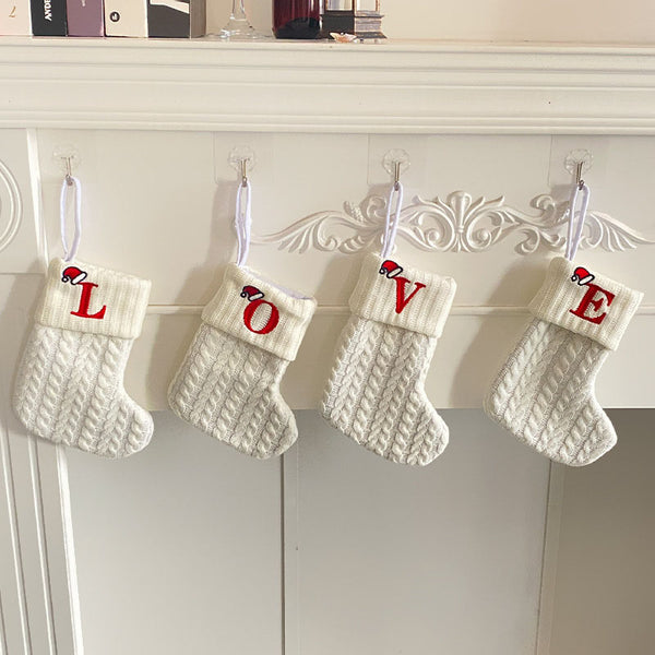 Initial Cable Knitted Stocking, Mini Monogrammed Stocking, Personalized Christmas Stocking, Embroidered Stocking, Letter of Family Stcoking