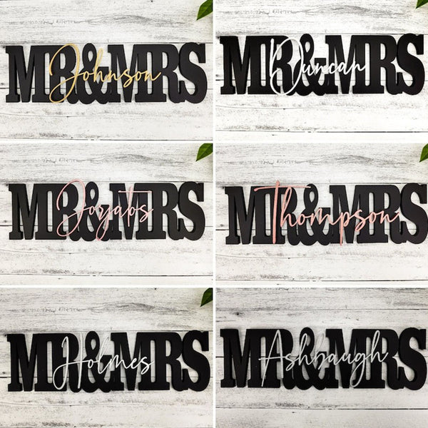 Custom Wedding Gift Sign Name, Personalized Family Name Wood Letters Mr Mrs