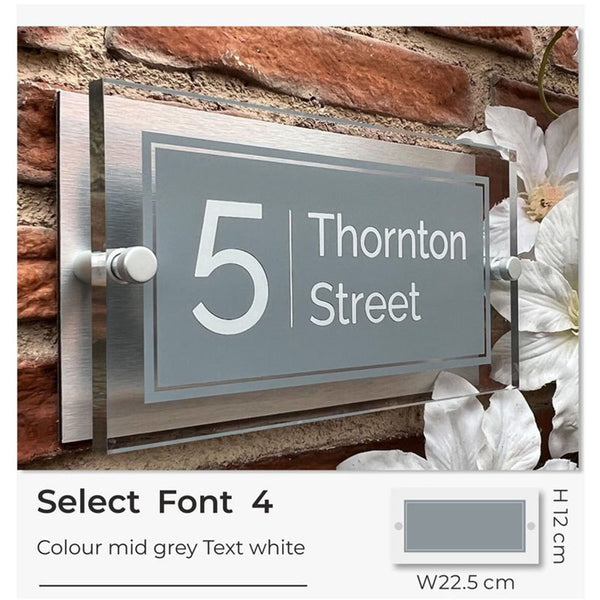 House Number Plaque Rectangle Door Sign 120mm x 225mm Personalized Acrylic Gray with White font