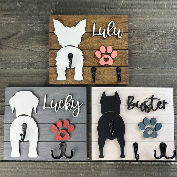 Custom Shiplap Dog Leash Holder, Personalized Leash holder, Dog Butt Leash Holder, Dog Paw Print Leash Holder