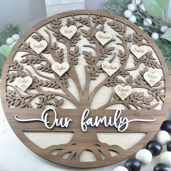 Grandkids Christmas Birthday Gift Family Tree Sign Custom Hanging Grandparent