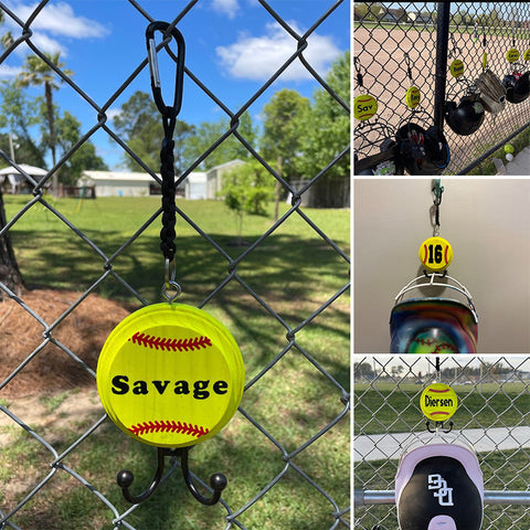 Personalized Softball/Baseball helmet holder with dual hook