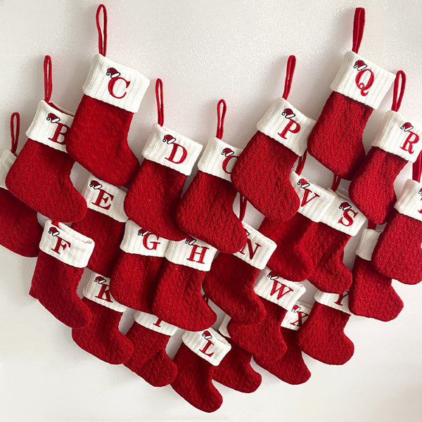 Initial Cable Knitted Stocking, Mini Monogrammed Stocking, Personalized Christmas Stocking, Embroidered Stocking, Letter of Family Stcoking