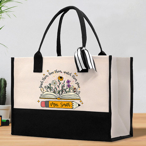 Personalized Teacher Wildflowers Tote Bag, Custom Teacher Tote Bag, Graduation Gift