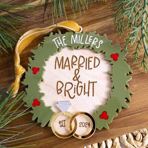 Newlywed First Christmas Ornament, Married and Bright Ornament