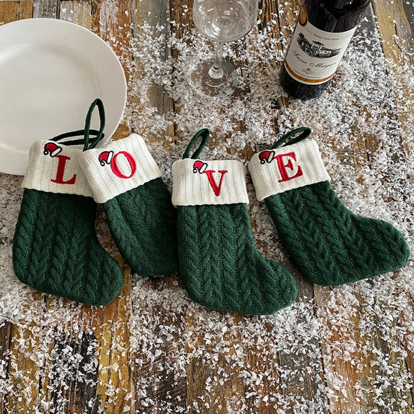 Initial Cable Knitted Stocking, Mini Monogrammed Stocking, Personalized Christmas Stocking, Embroidered Stocking, Letter of Family Stcoking