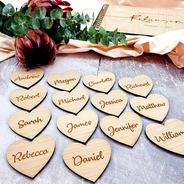 Personalised Place Names, Wedding Place Setting, Wooden Heart, Wood Place Name, Wedding Favours