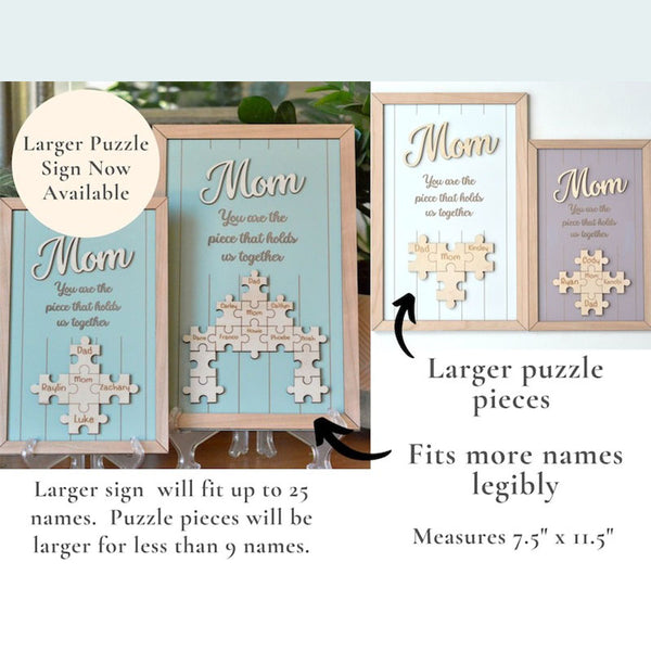 Mom Puzzle Sign Mother's Day Gift from Kids Husband Custom Engraved Wood Sign Piece