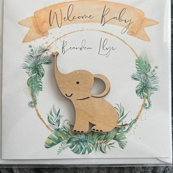 New Baby Safari Card - Wooden Keepsake