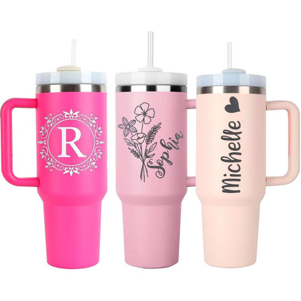 40oz Personalized Birth Flower Tumbler With Handle Lid & Straw, Bridesmaid Gifts