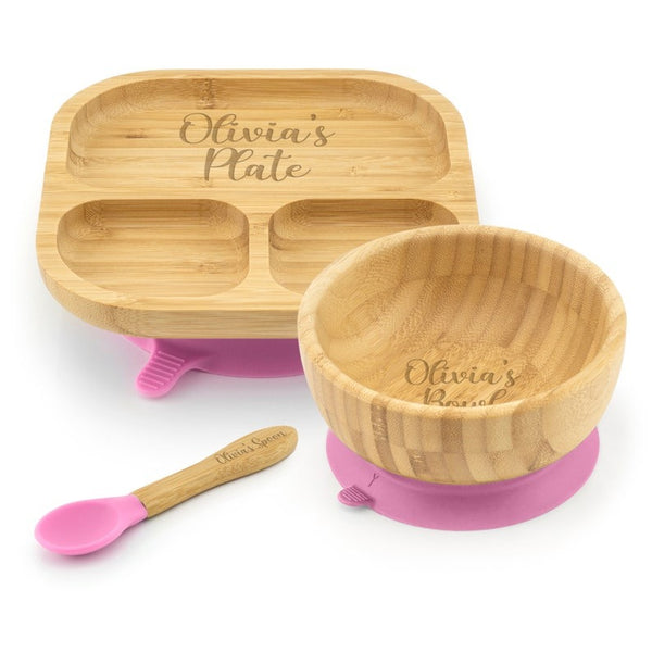 Personalised Bamboo Childrens Dining Set Spoon & Bowl