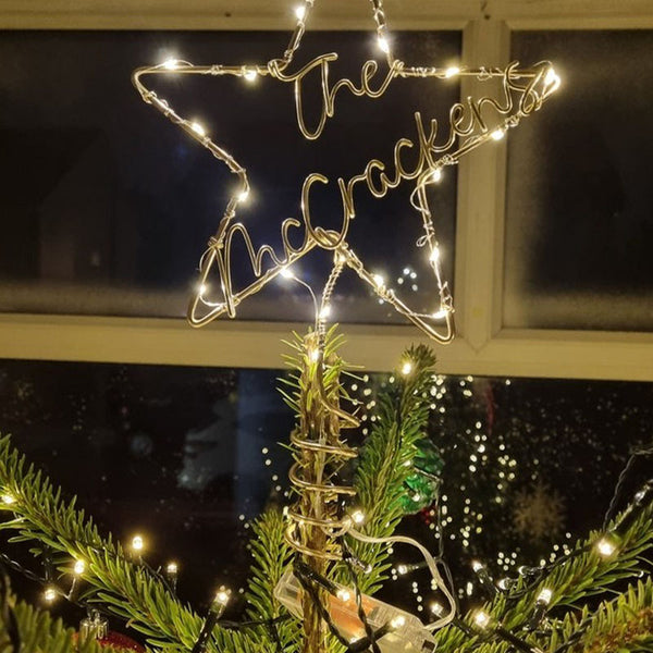 Personalised Christmas tree topper - star tree topper - Surname wire sign