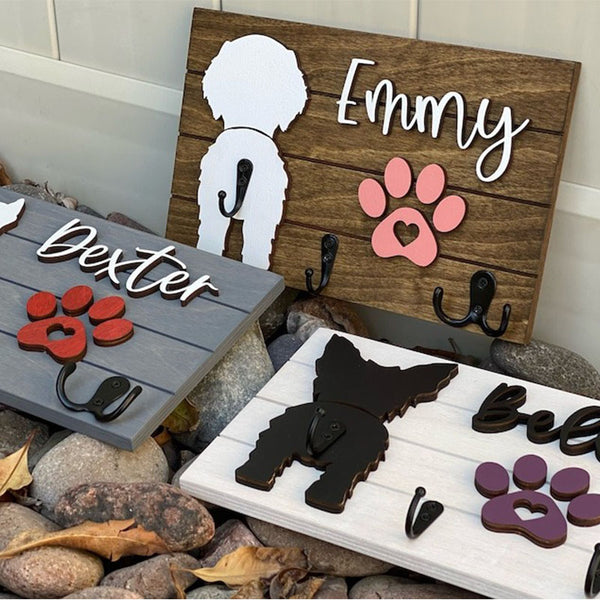 Custom Shiplap Dog Leash Holder, Personalized Leash holder, Dog Butt Leash Holder, Dog Paw Print Leash Holder