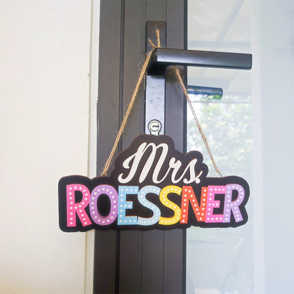 Personalized Teacher Door Hanger, Custom Rainbow Teacher Name Sign