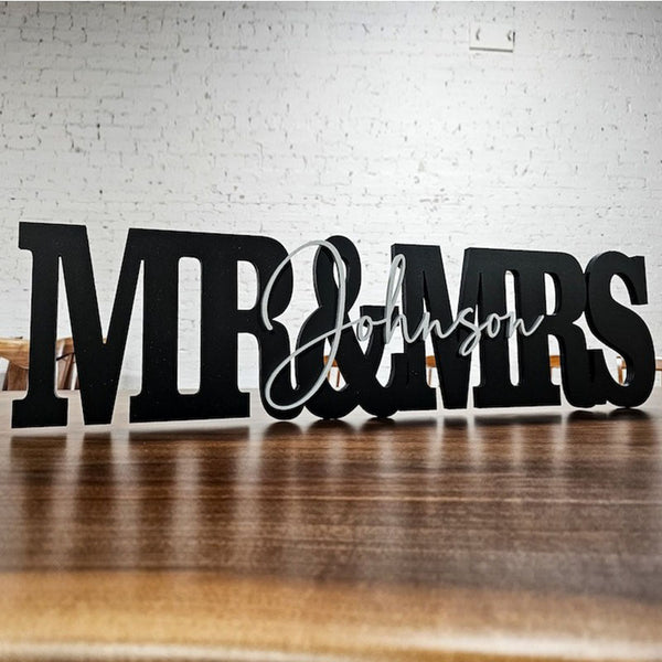 Custom Wedding Gift Sign Name, Personalized Family Name Wood Letters Mr Mrs