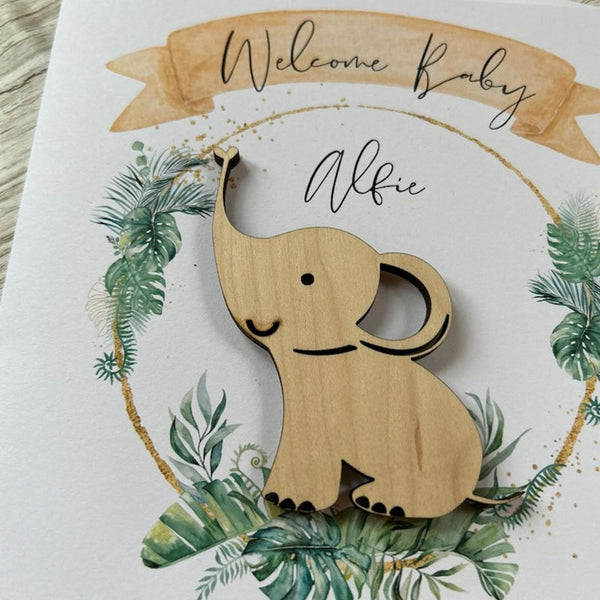 New Baby Safari Card - Wooden Keepsake