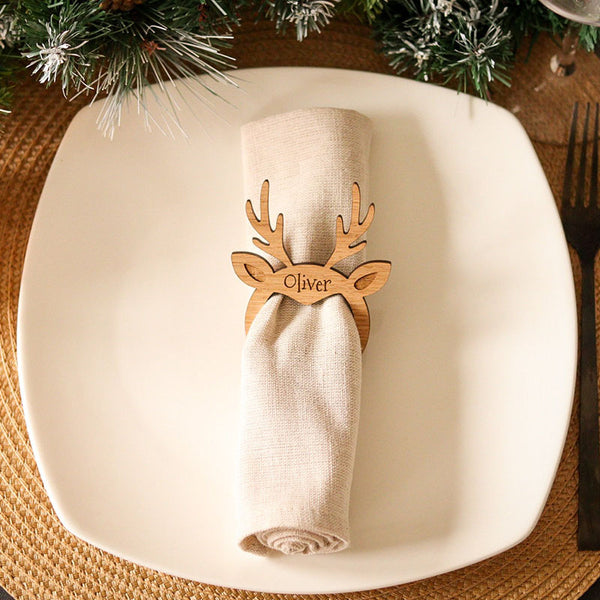 Christmas Personalised Deer Wooden Napkin Ring